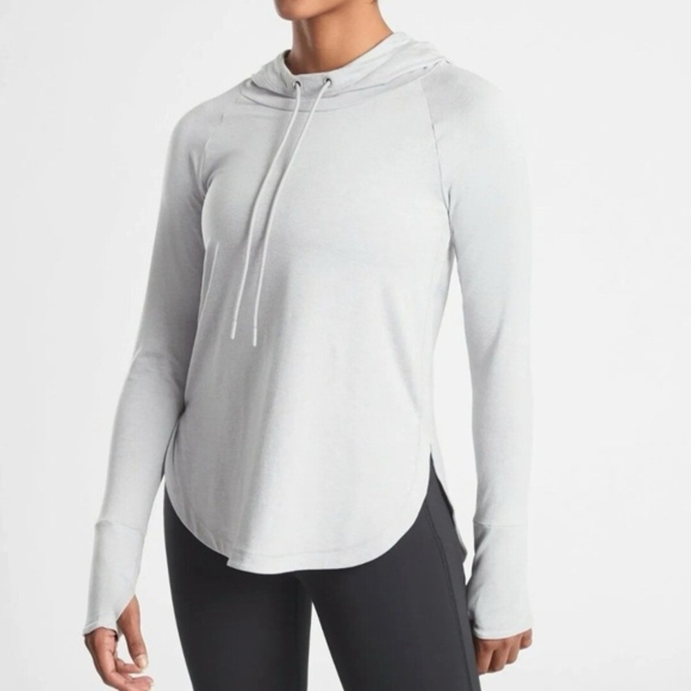 Athleta Uptempo Hoodie Sweatshirt size Medium in Heather Light Grey